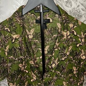 Tahari Olive Botanical 100% Linen Women's Crop Top